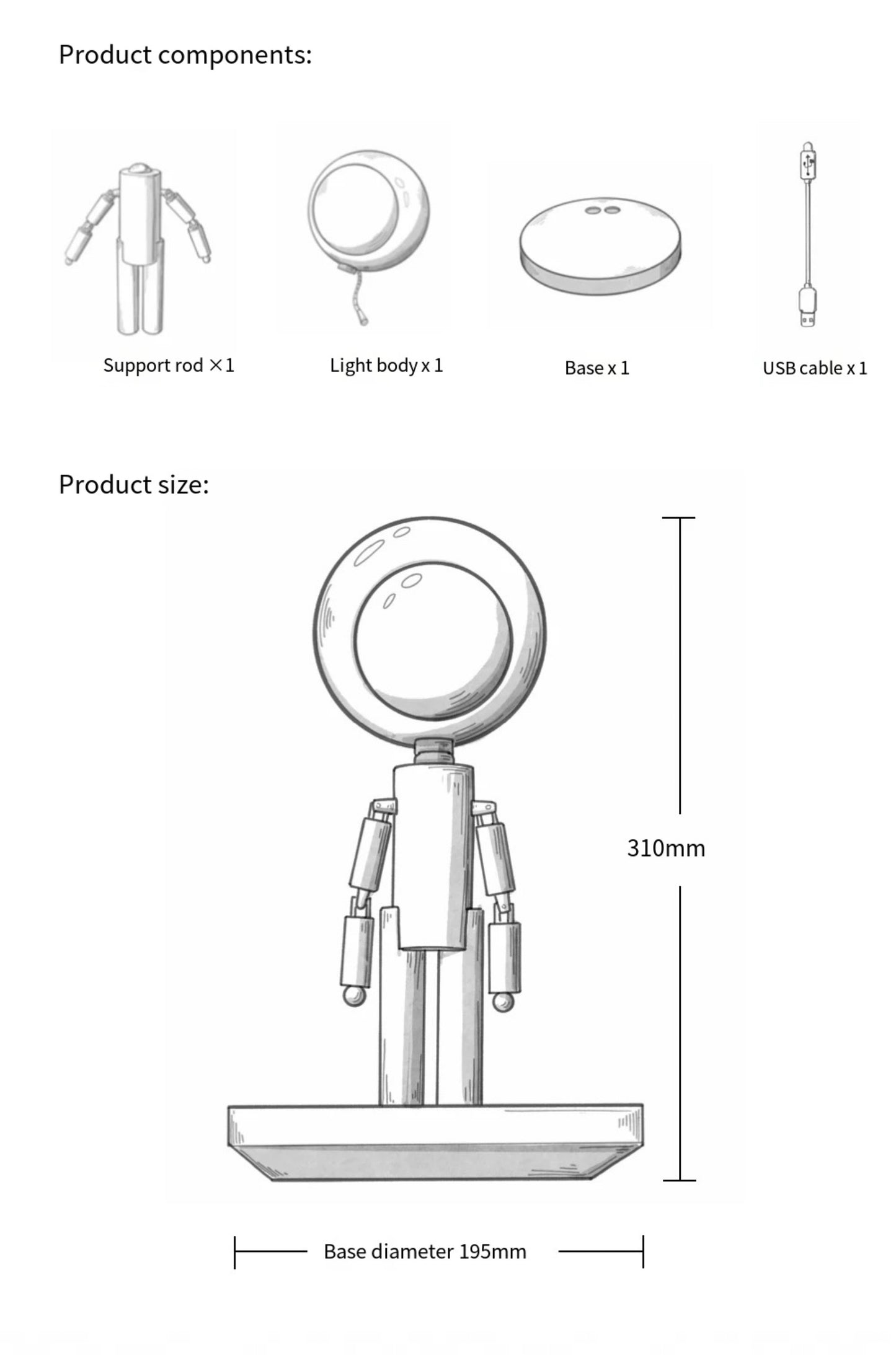 Solid Wooden Robot Moon Desk Bedside Lamp