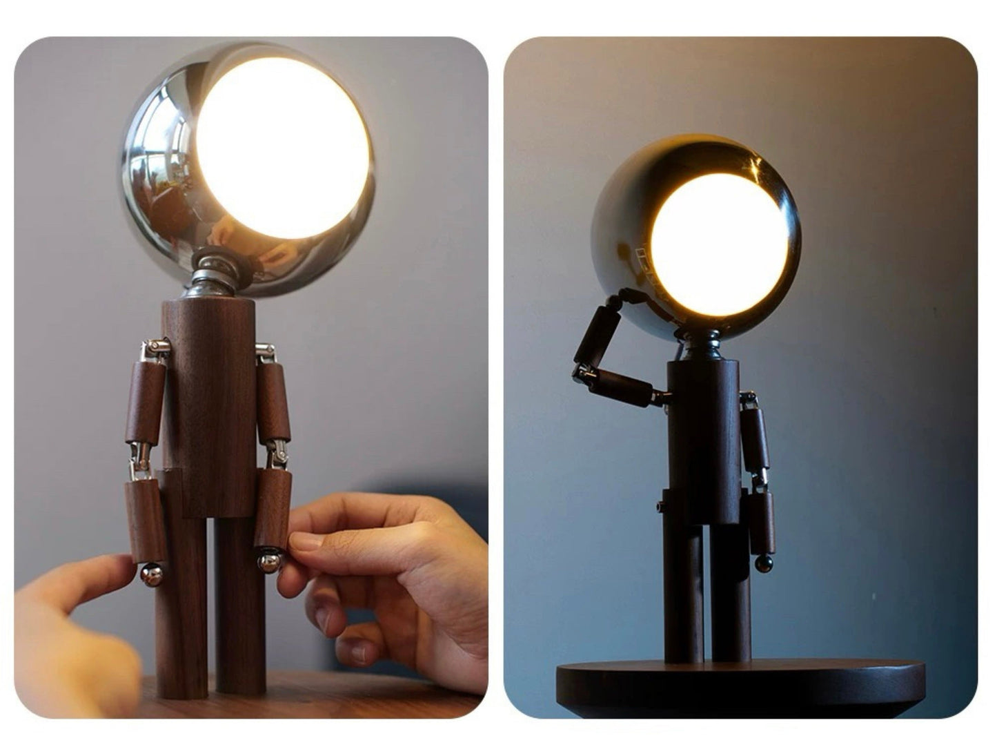 Solid Wooden Robot Moon Desk Bedside Lamp
