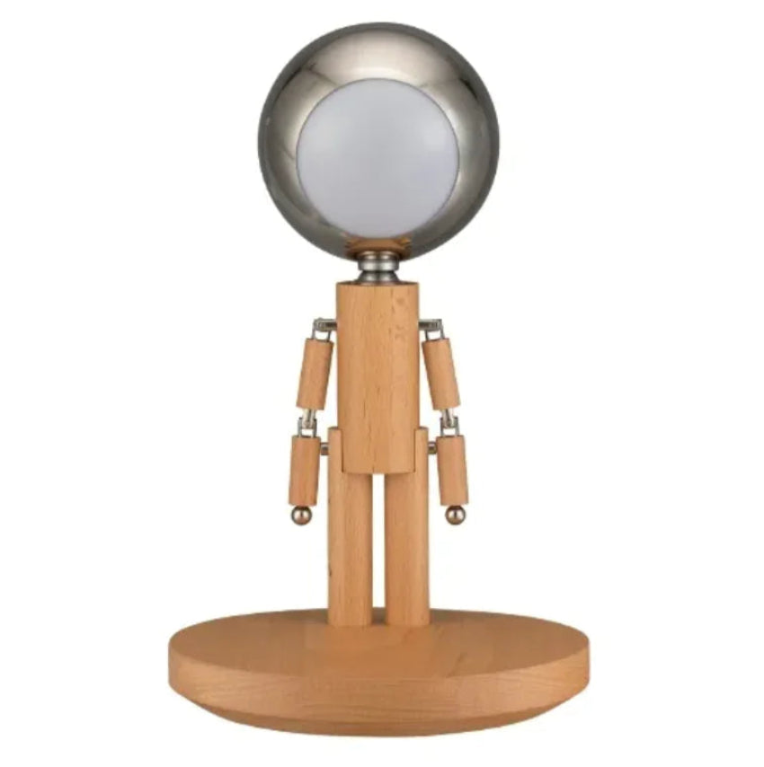 Solid Wooden Robot Moon Desk Bedside Lamp