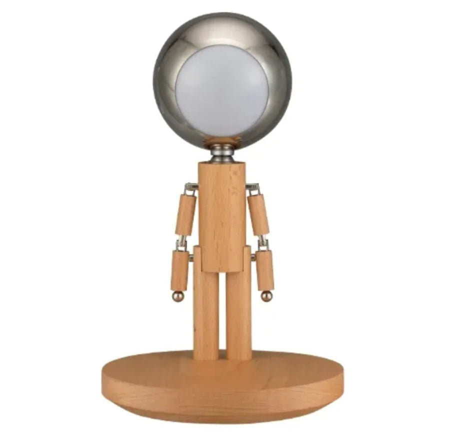 Solid Wooden Robot Moon Desk Bedside Lamp