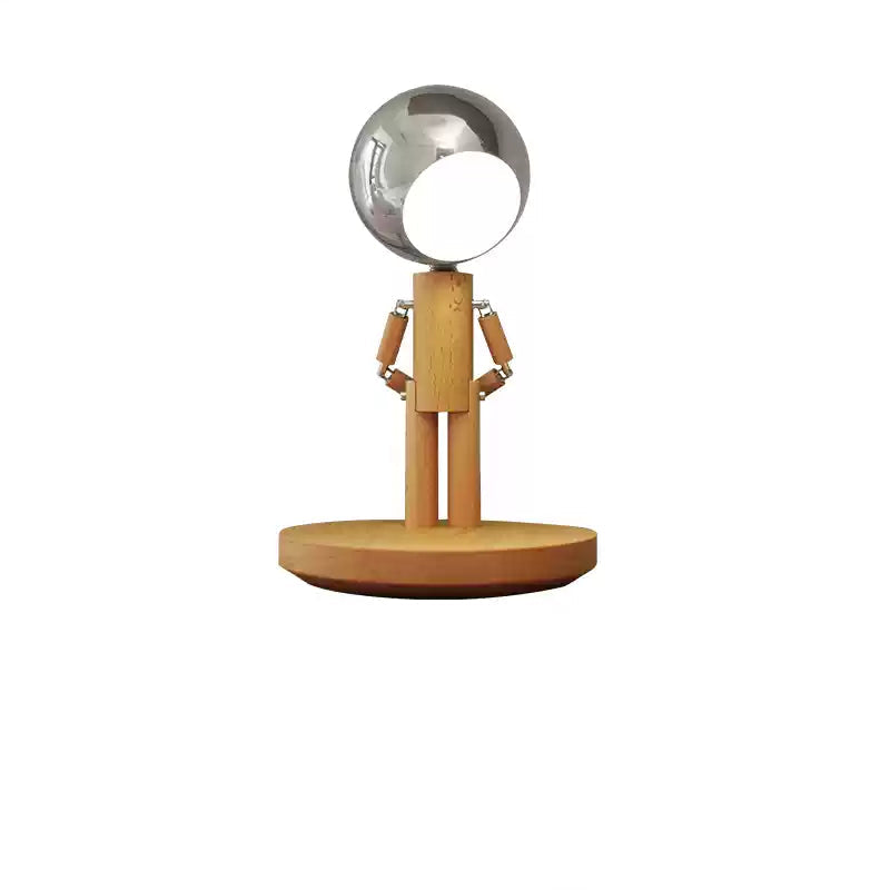 Solid Wooden Robot Moon Desk Bedside Lamp