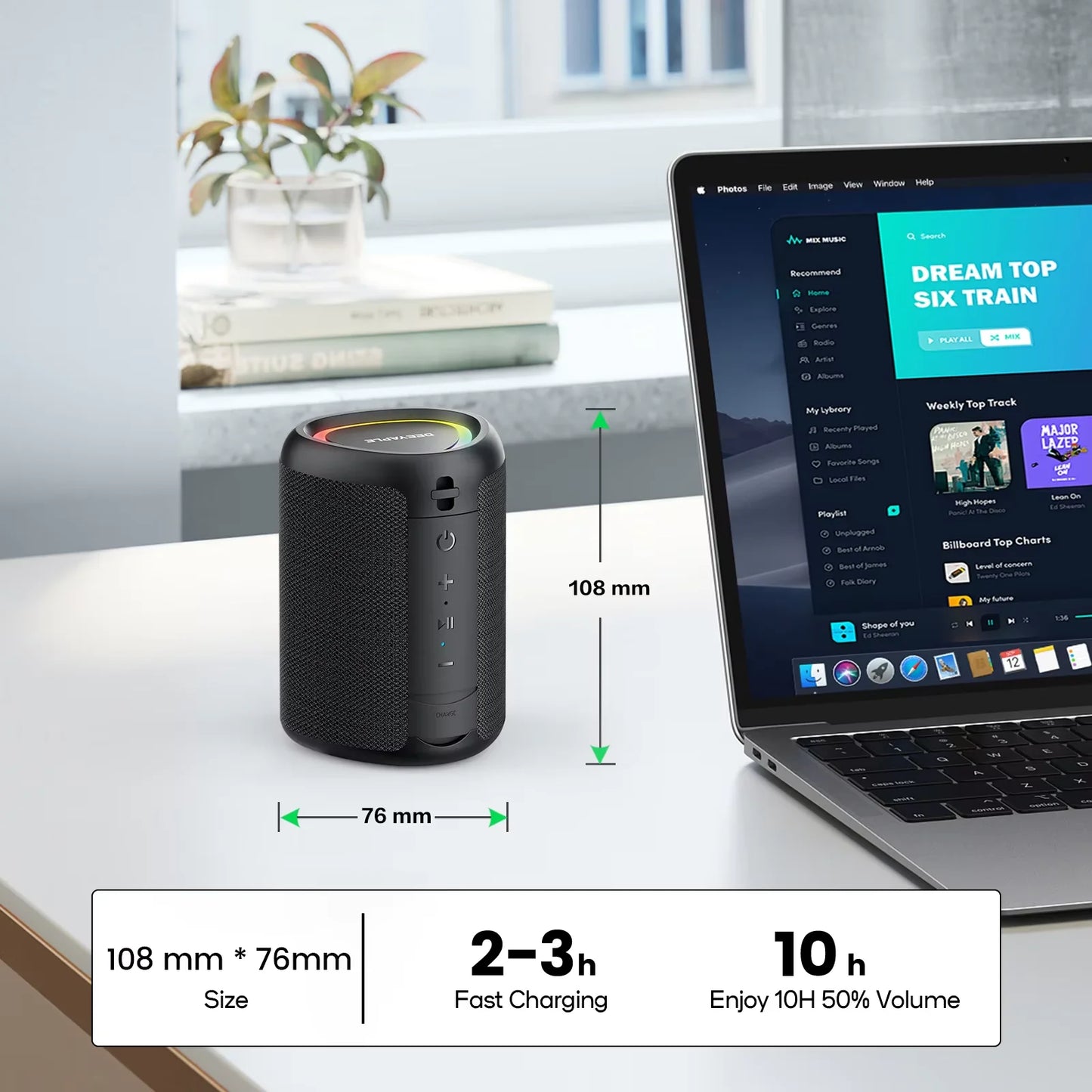 WISETIGER DEEYAPLE A46 Mini Bluetooth Speaker – TWS, LED, 10W Bass, IPX4 Waterproof