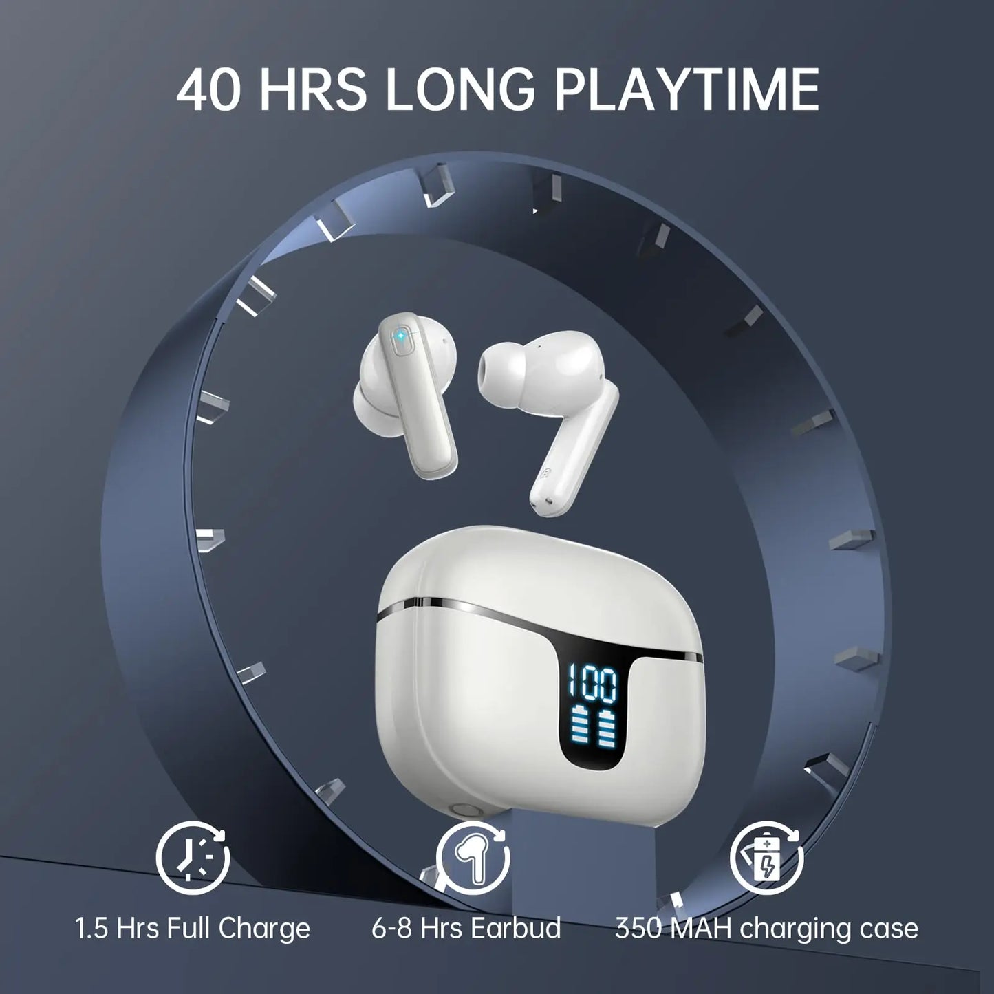 SoundMax TWS Bluetooth 5.3 Earphones, 40H, 4-Mic ENC, LED