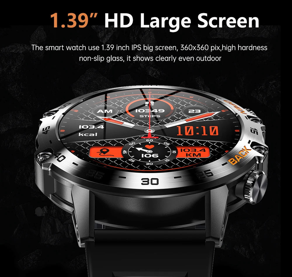 Men Smart Watches for iOS Android MD52 Sports Fitness Tracker Waterproof 1.39