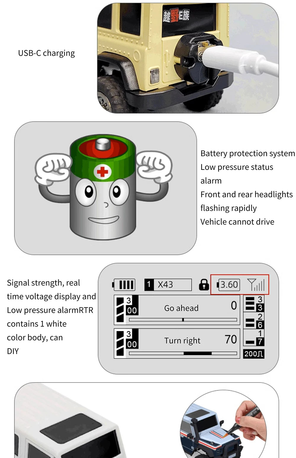 LDARC X43 1:43 Mini RC 4WD Desktop Crawler Car for Adults & Kids