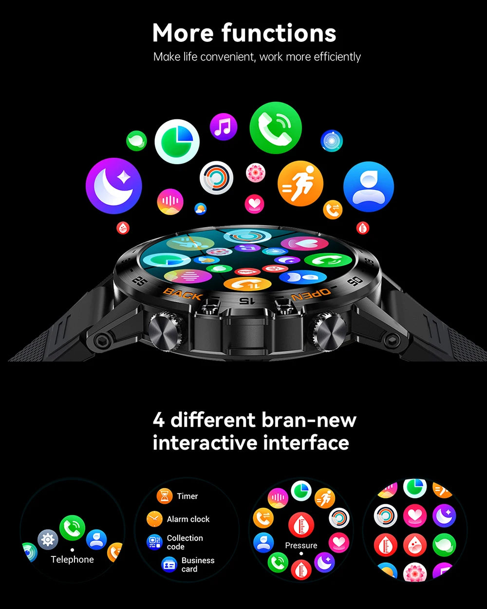 Men Smart Watches for iOS Android MD52 Sports Fitness Tracker Waterproof 1.39