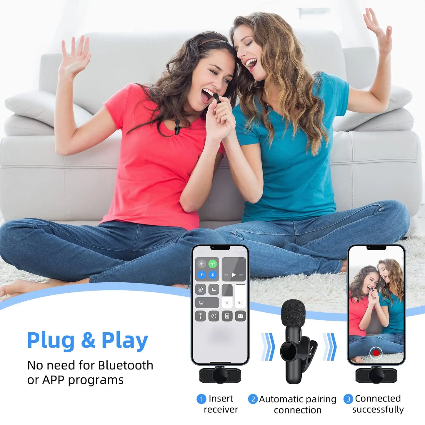 2.4G Wireless Lavalier Noise Cancelling Clip-on Microphone for iPhone, Android