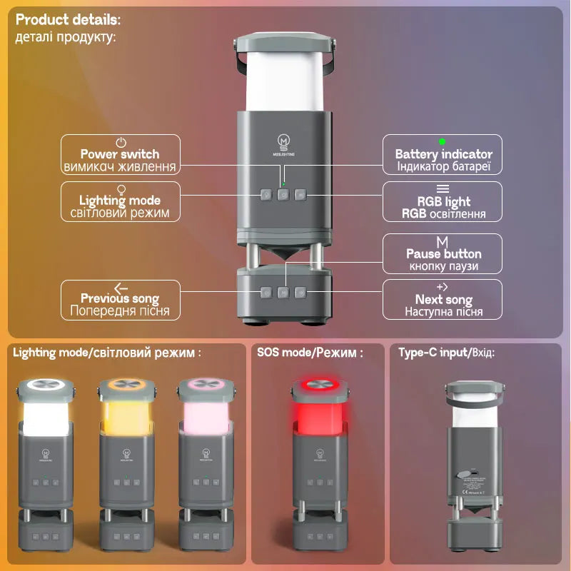 Outdoor LED Camping Light & Bluetooth Speaker With Portable Power Bank