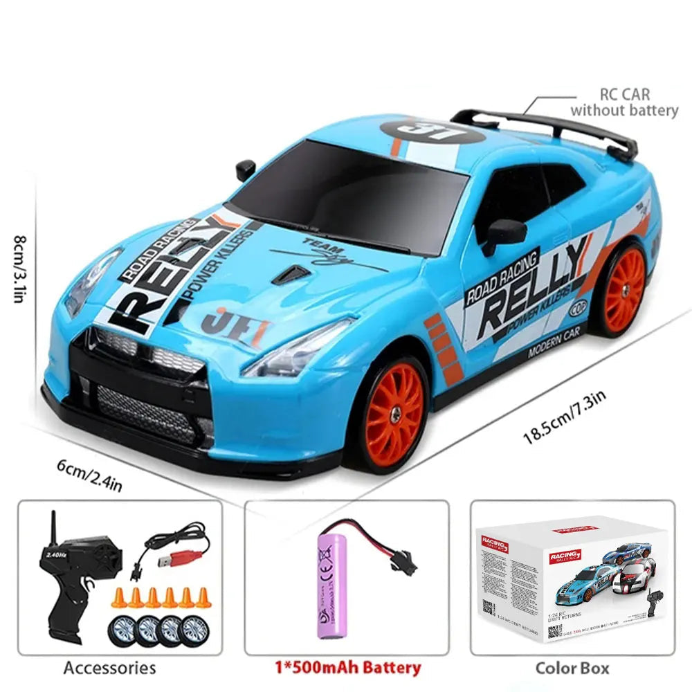 1:24 AE86 GTR 4WD Drift RC Car with LED Lights & Dual Tire Sets
