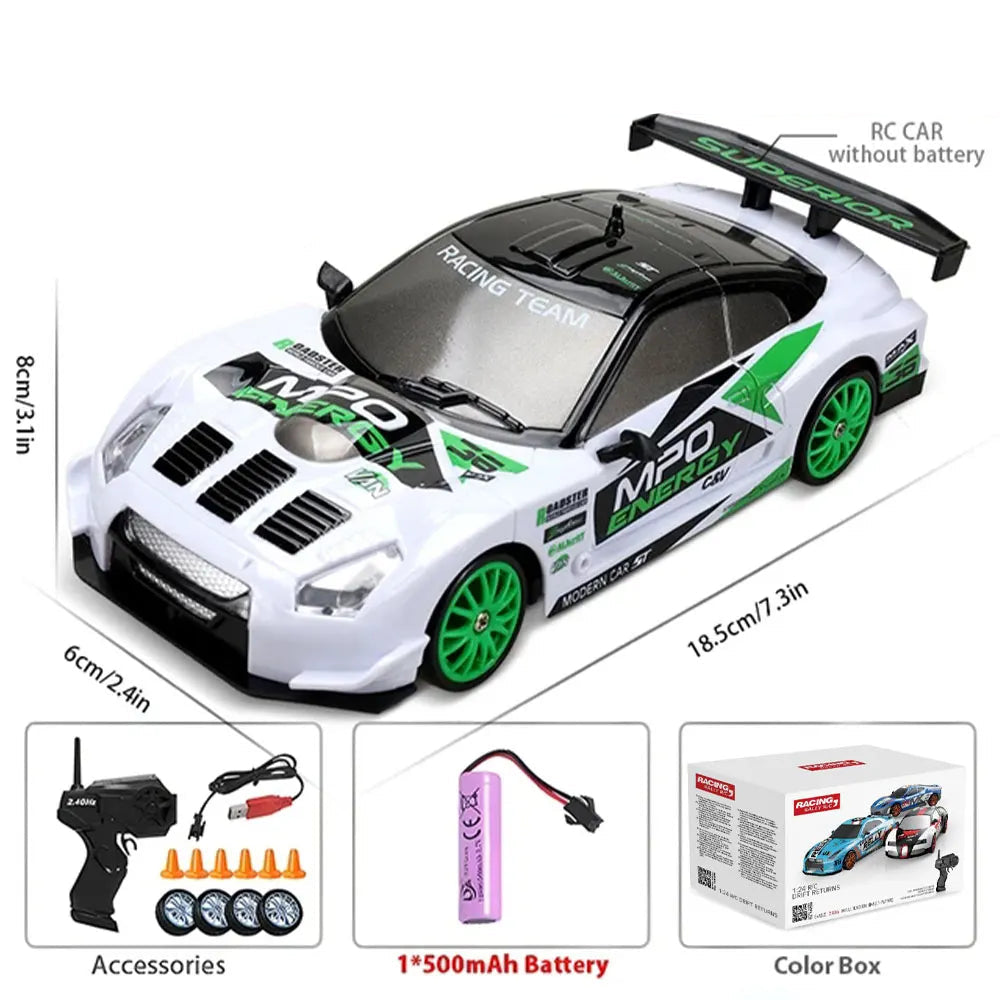 1:24 AE86 GTR 4WD Drift RC Car with LED Lights & Dual Tire Sets