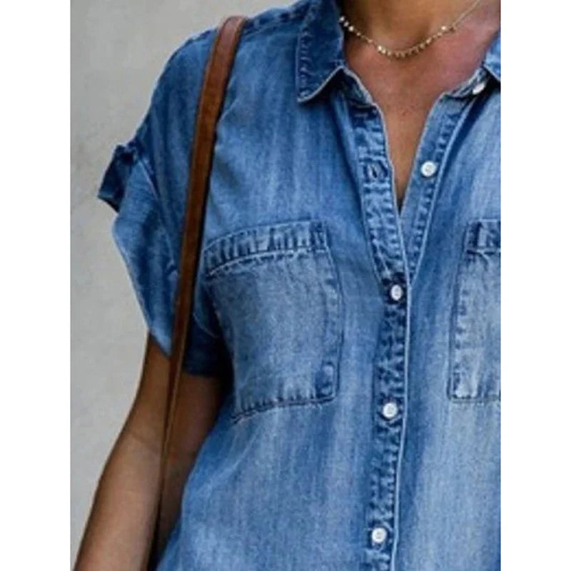 Elara Denim Shirt Dress | Retro Commuter Style"