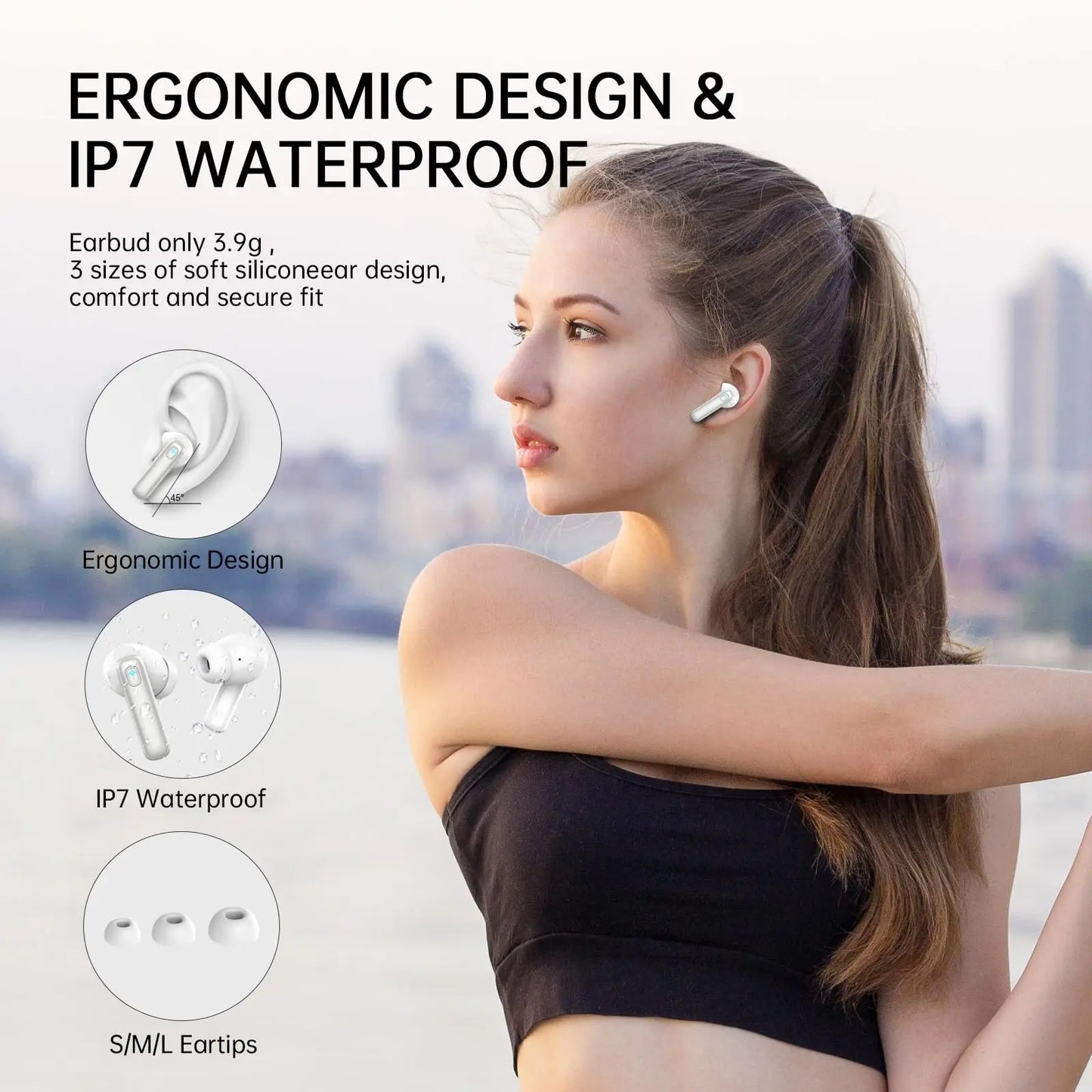 SoundMax TWS Bluetooth 5.3 Earphones, 40H, 4-Mic ENC, LED