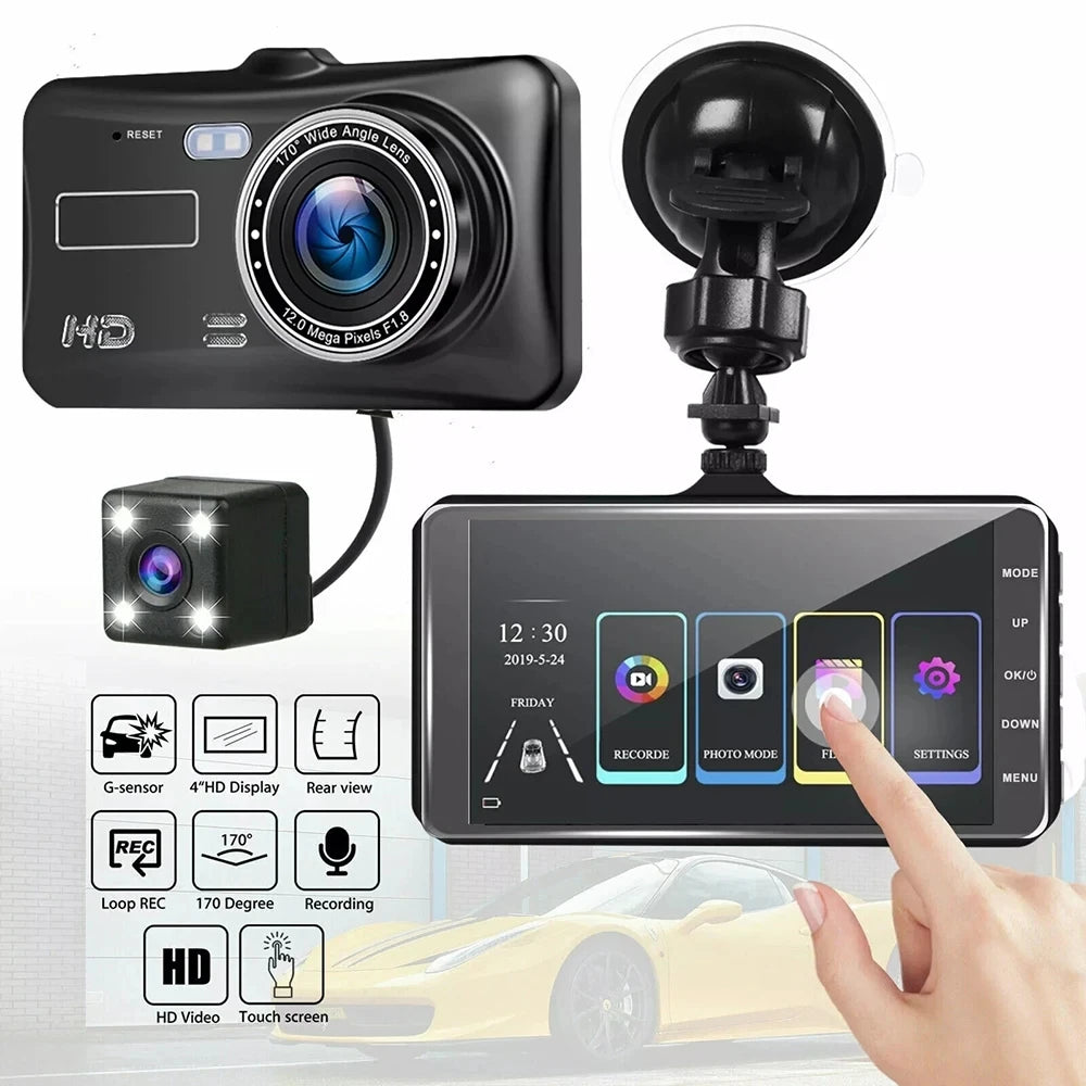 4" In Car Camera Recorder Dual Front and Rear HD 1080P Dash Cam Night Vision 32GB UK