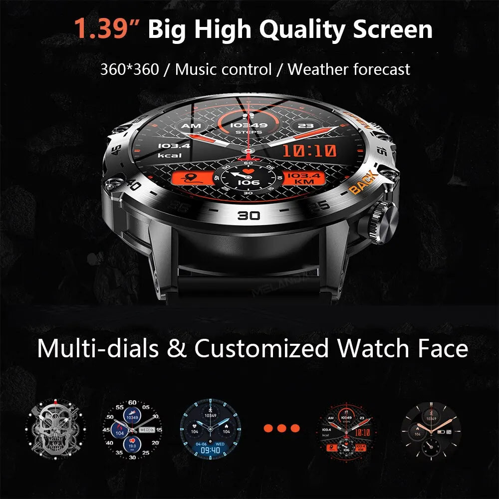 Men Smart Watches for iOS Android MD52 Sports Fitness Tracker Waterproof 1.39