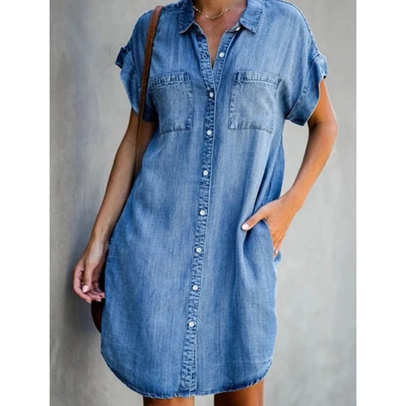 Elara Denim Shirt Dress | Retro Commuter Style"
