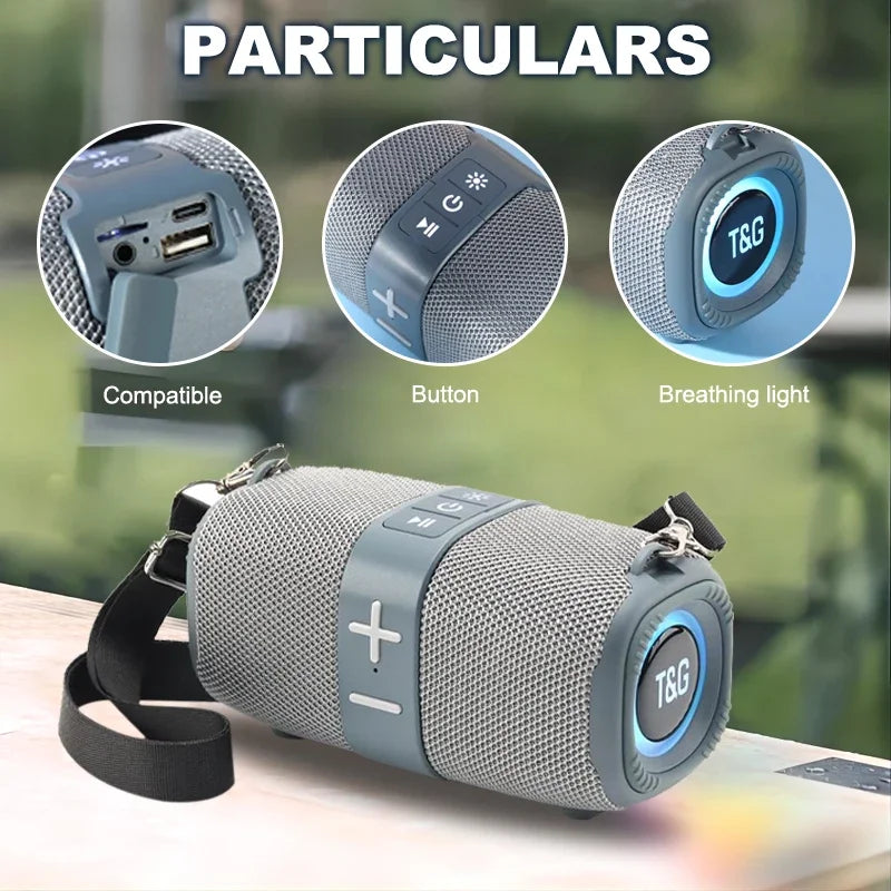 T&G Crossbody Bluetooth Speaker with LED Light & FM/USB/AUX Support