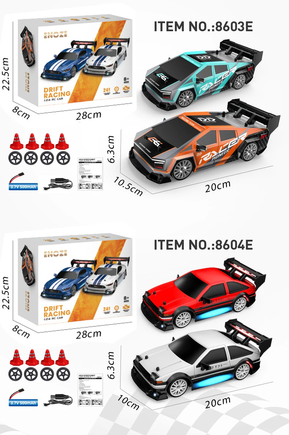 1:24 AE86 GTR 4WD Drift RC Car with LED Lights & Dual Tire Sets