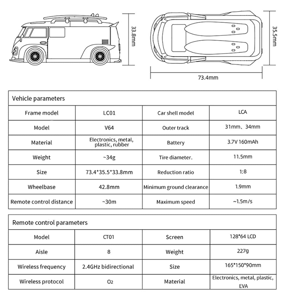 LDARC V64 1:64 Mini RC Tabletop Bus Model with 2.4GHz Remote
