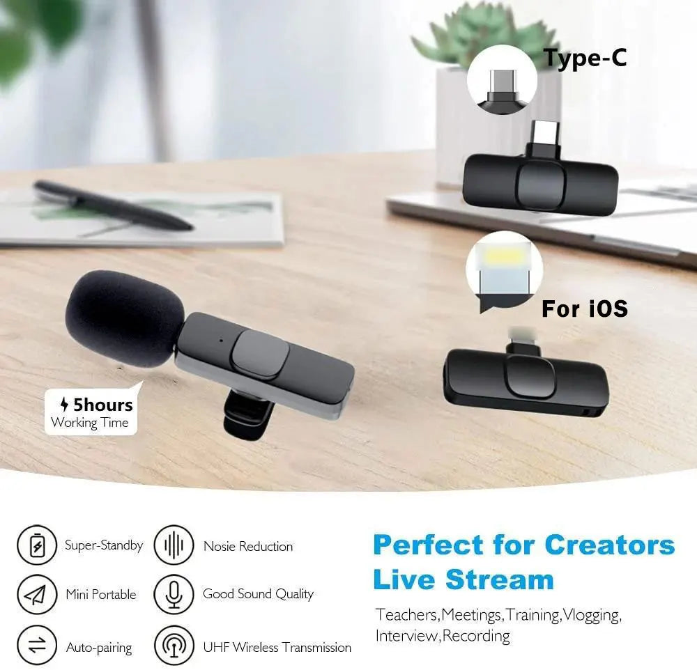 Wireless Lavalier Microphone – Mini Portable Mic for Android/iPhone