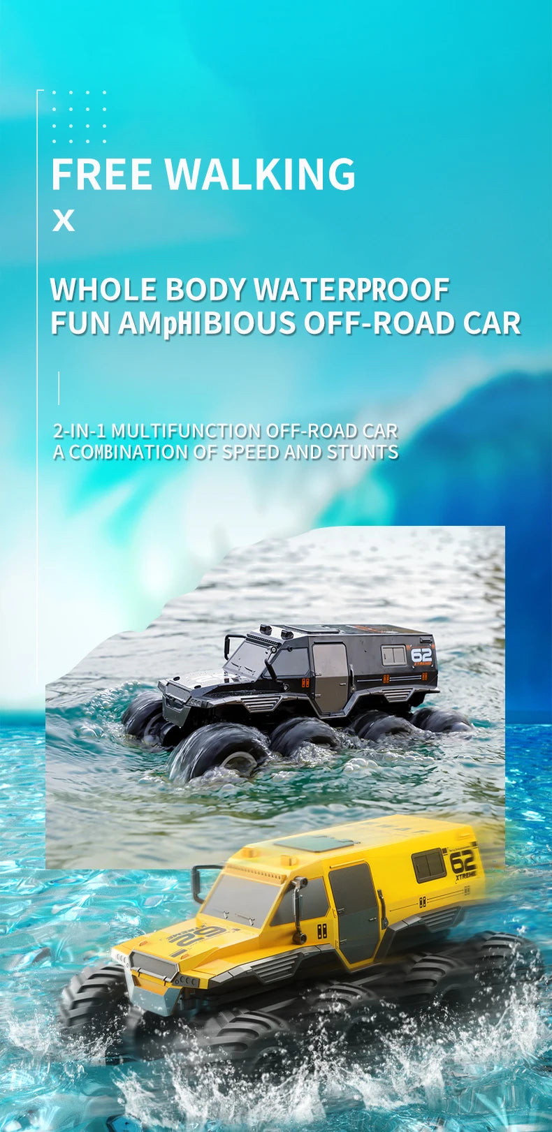 JJRC Q137 8WD Amphibious RC Car with 2.4GHz Remote – 30min Playtime