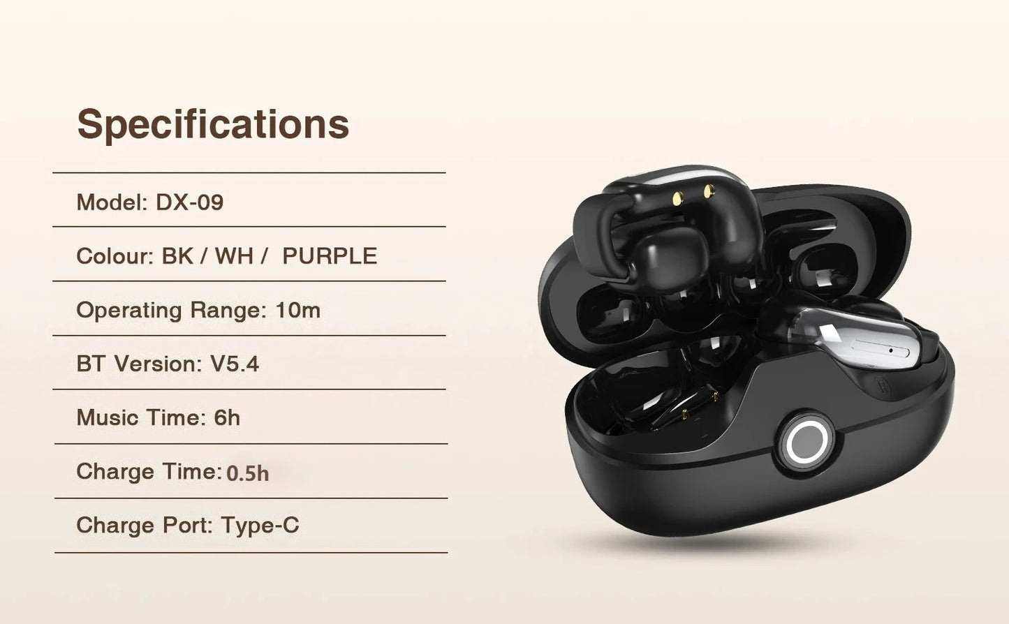 Clip Ear Translator Earphones, BT 5.4, ANC, 5H Playtime
