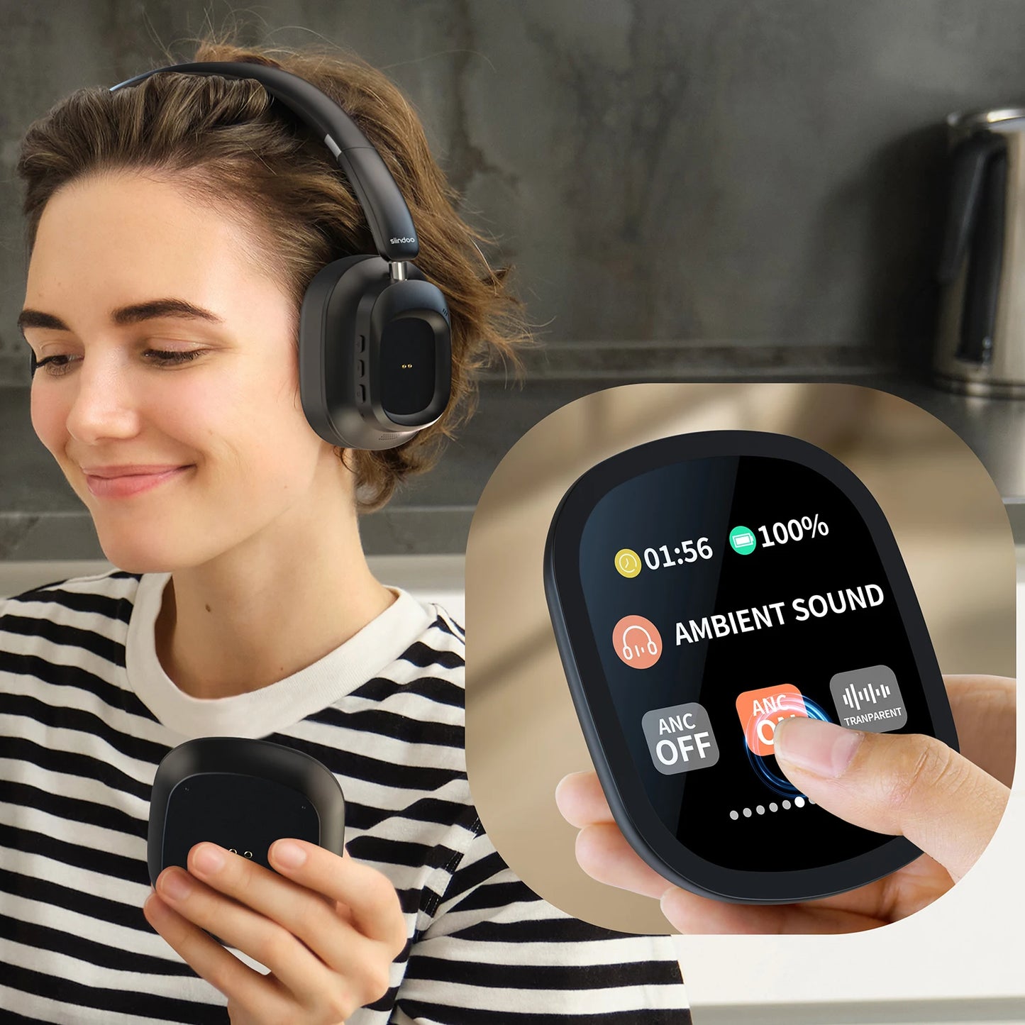 Hybrid Wireless Headphones with LED Touch Display & ANC