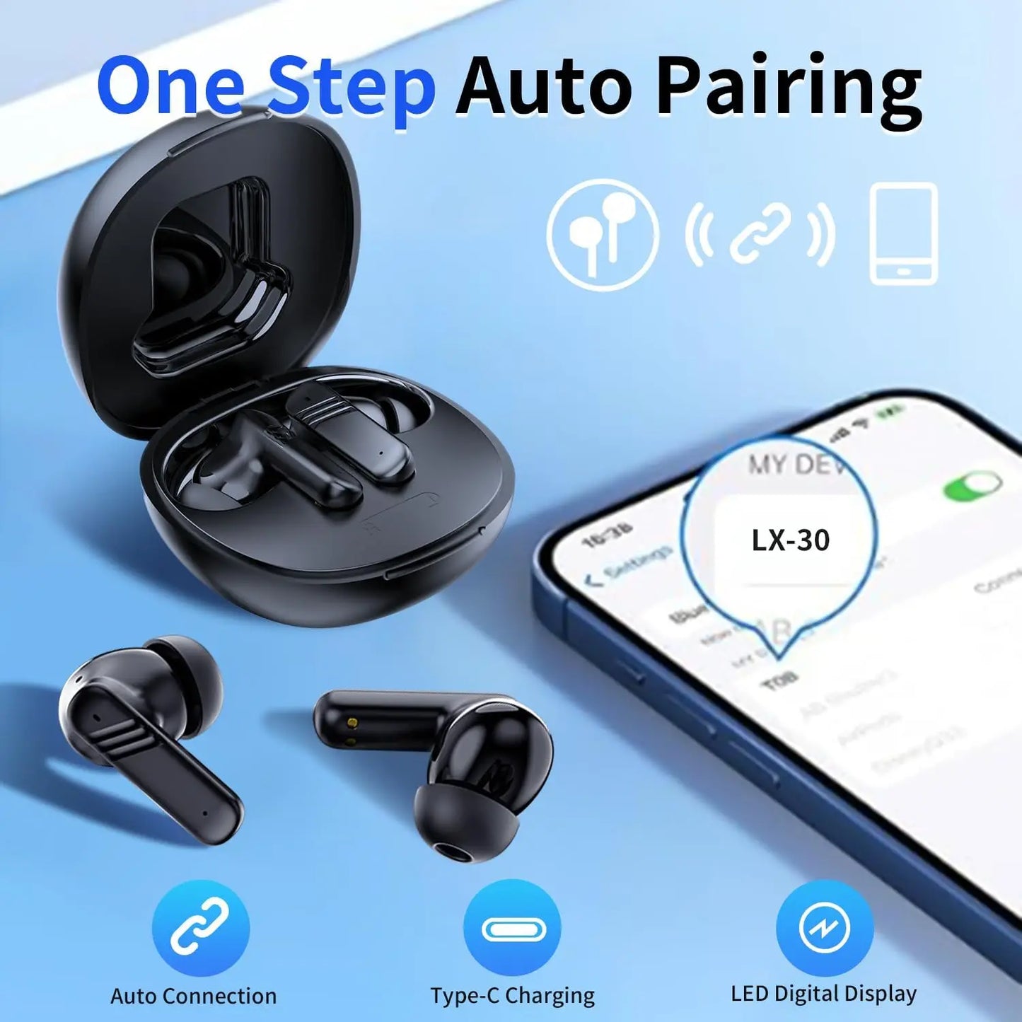 Touch Screen ANC Wireless Earbuds | Bluetooth 5.4, HiFi Sound