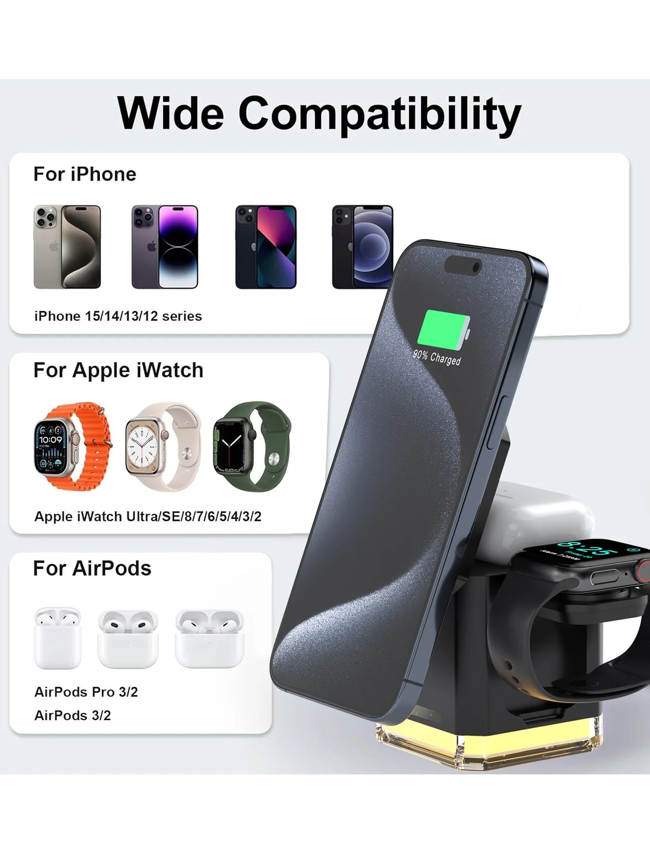 30W 4-in-1 Adjustable MagSafe Wireless Charging Stand for iPhone AirPods Watch