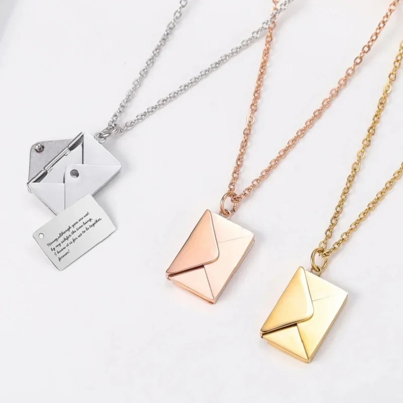 Love Letter Envelope Pendant Necklace Customized Stainless Steel Valentines/Mother's Day