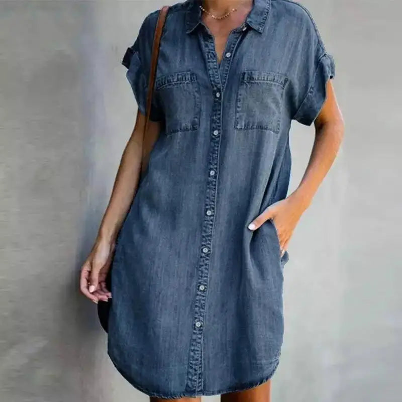 Elara Denim Shirt Dress | Retro Commuter Style"