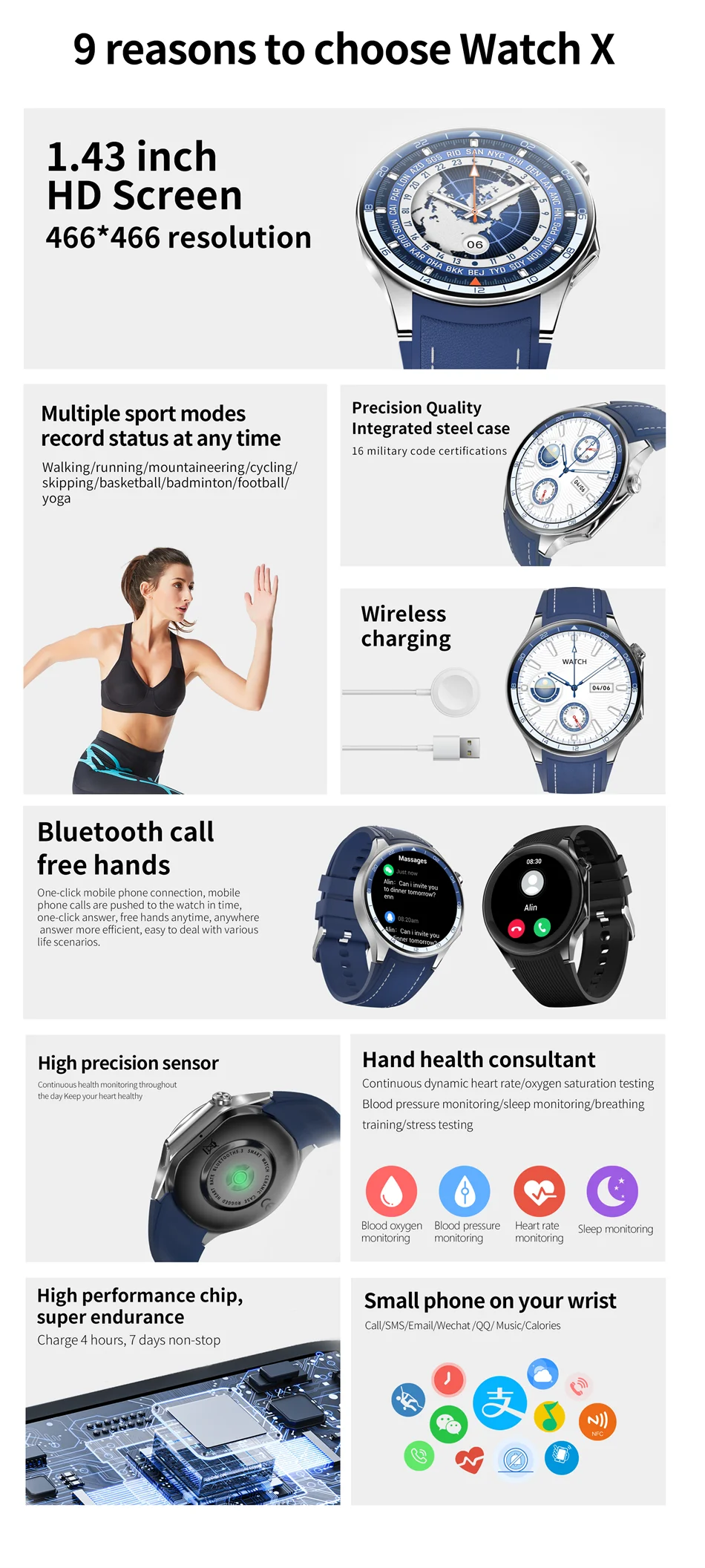 Smart Watch X 1.43” AMOLED, Health Monitor, 7-Day Battery, for Oppo
