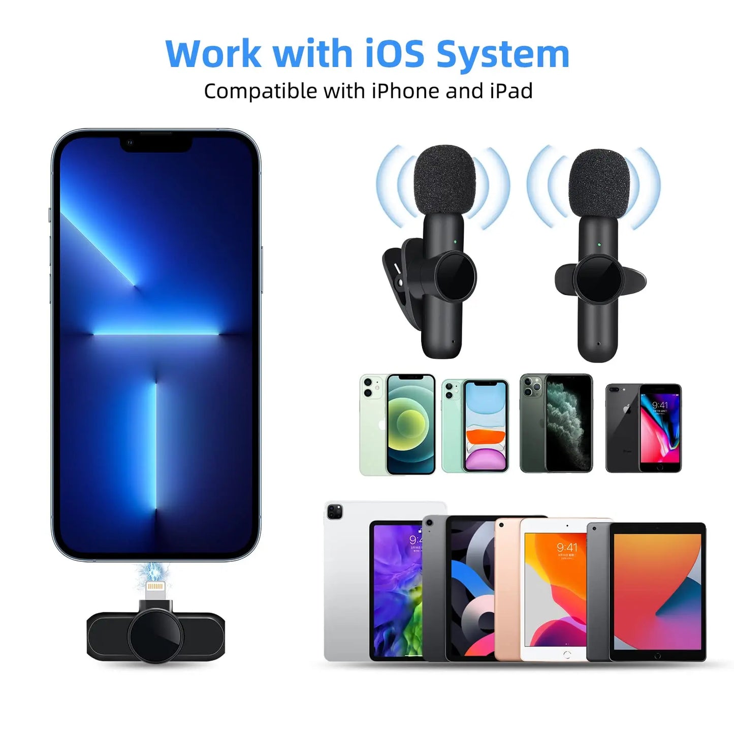 2.4G Wireless Lavalier Noise Cancelling Clip-on Microphone for iPhone, Android