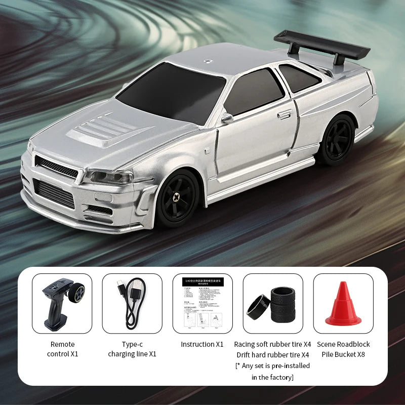 1/43 Mini RC Drift Car – 4WD, 2.4GHz, 30min Playtime, Off-Road Racing Car