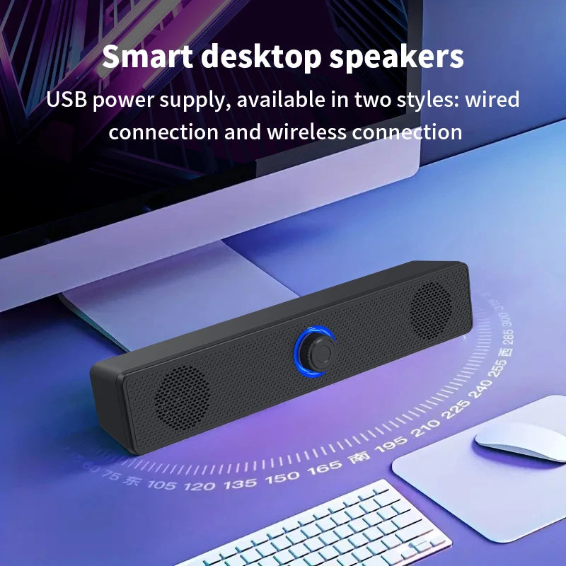 Desktop Dual Speakers with Wired AUX & Bluetooth, LED Stereo Sound