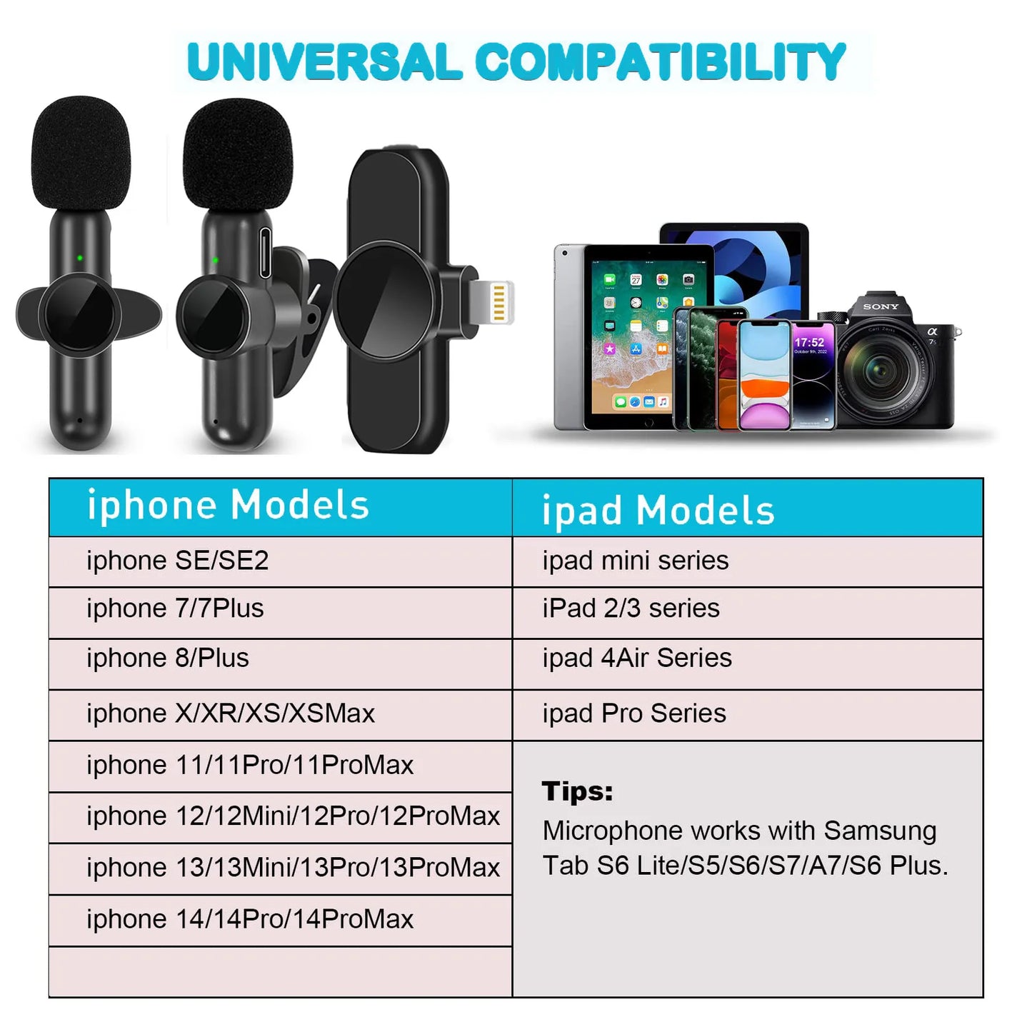 2.4G Wireless Lavalier Noise Cancelling Clip-on Microphone for iPhone, Android