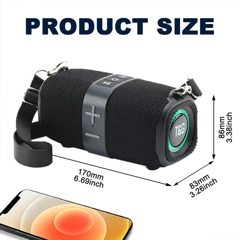 T&G Crossbody Bluetooth Speaker with LED Light & FM/USB/AUX Support