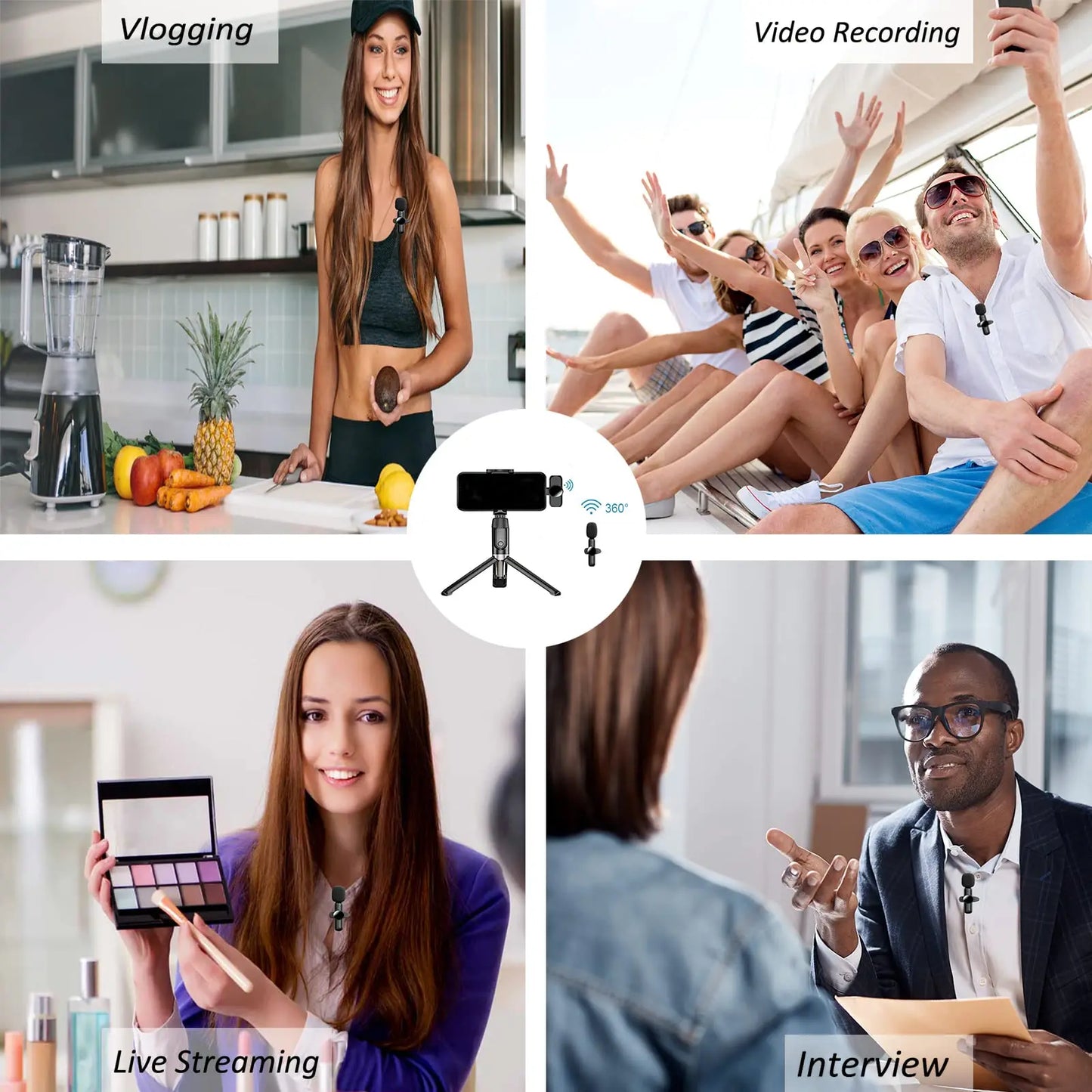 2.4G Wireless Lavalier Noise Cancelling Clip-on Microphone for iPhone, Android