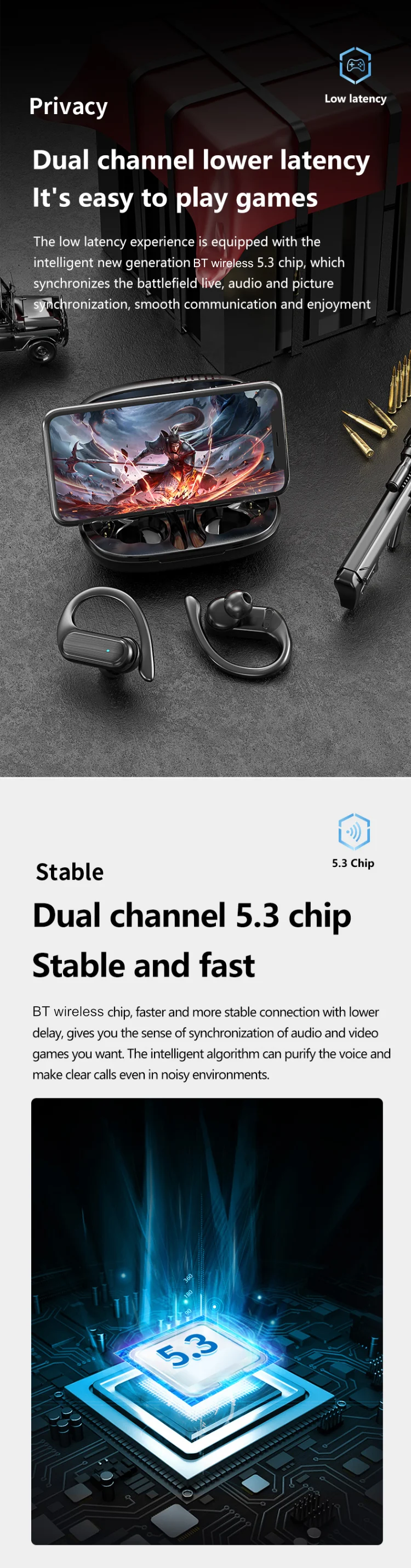 BOSE bye A520 TWS Bluetooth Earphones with Ear Hooks & Waterproof Design