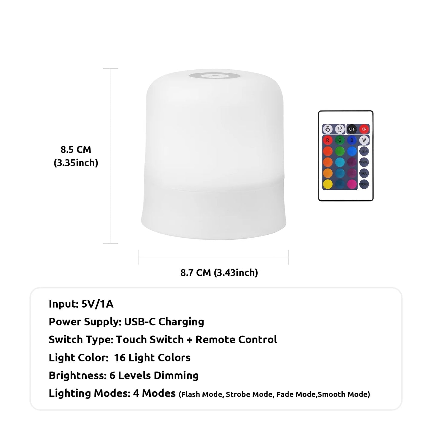 Touch Night Light RGB Rechargeable Remote Dimmable