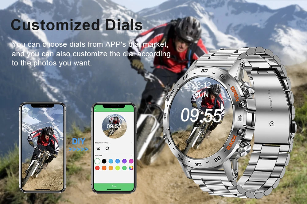 Men Smart Watches for iOS Android MD52 Sports Fitness Tracker Waterproof 1.39