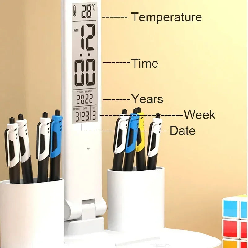 LED Desk Lamp USB Dimmable Foldable Calendar Clock Display