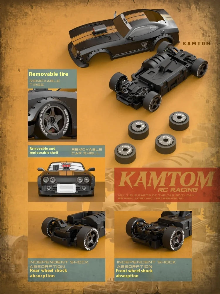 KAMTOM 1/32 4WD RC Drift Car – 30KM/H, Gyro Stabilization, LED Lights