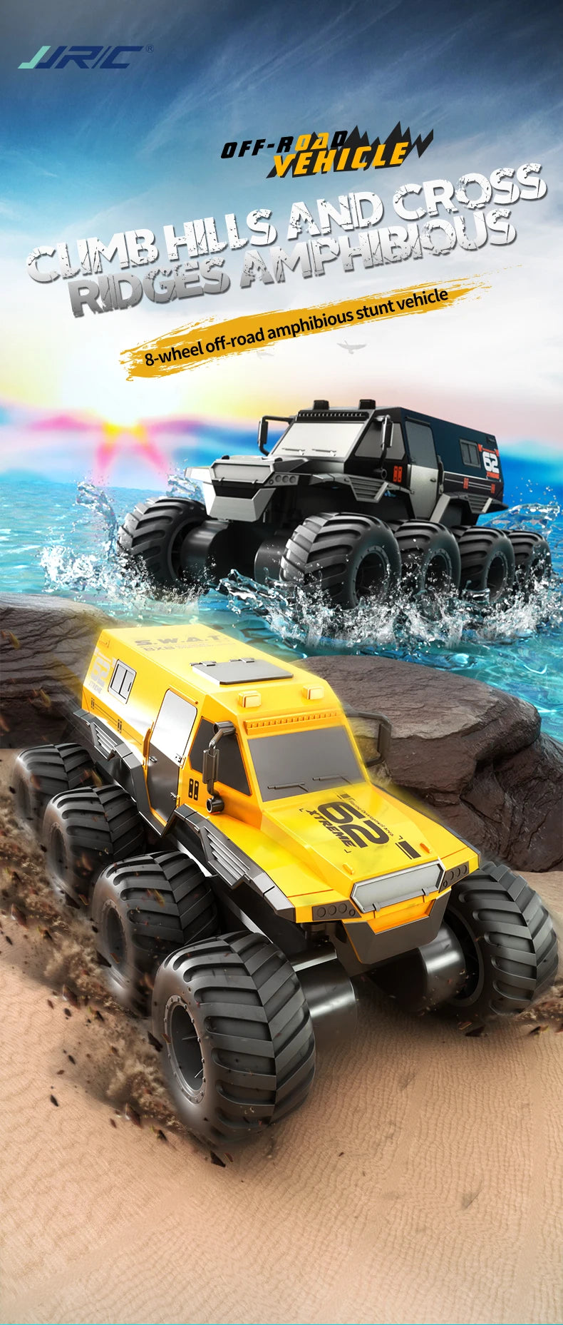JJRC Q137 8WD Amphibious RC Car with 2.4GHz Remote – 30min Playtime