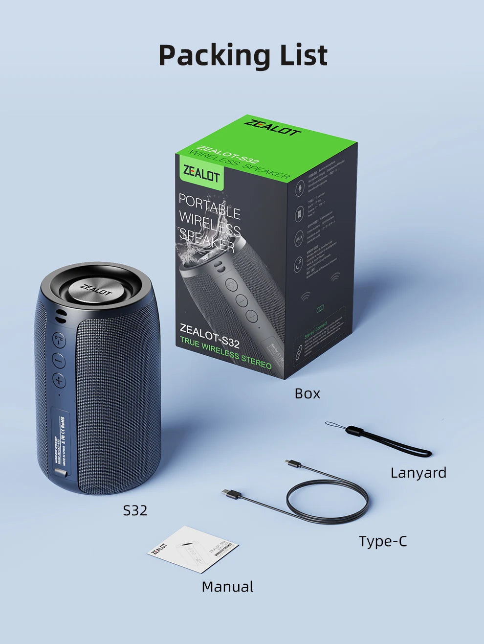 Zealot S32 Mini Bluetooth Speaker with Bass, FM, TF & TWS Support