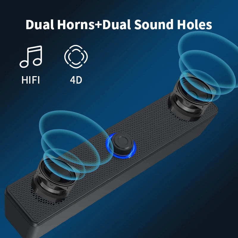 Desktop Dual Speakers with Wired AUX & Bluetooth, LED Stereo Sound