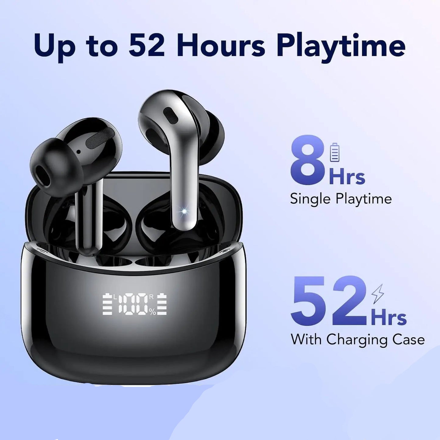 Wireless Bluetooth Earbuds – 52H Playtime, 4-Mic Noise Cancelling