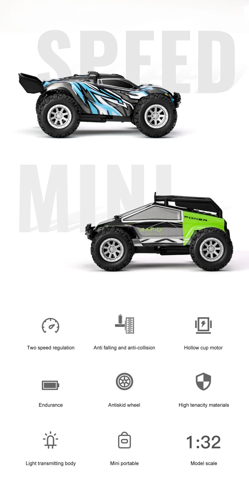 S801-S803 1/32 Mini RC Car – LED Lights, 4CH, Rechargeable Off-Road