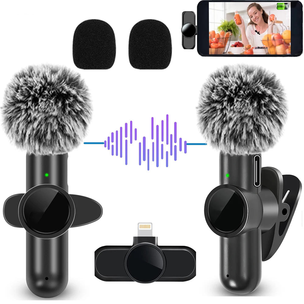 2.4G Wireless Lavalier Noise Cancelling Clip-on Microphone for iPhone, Android