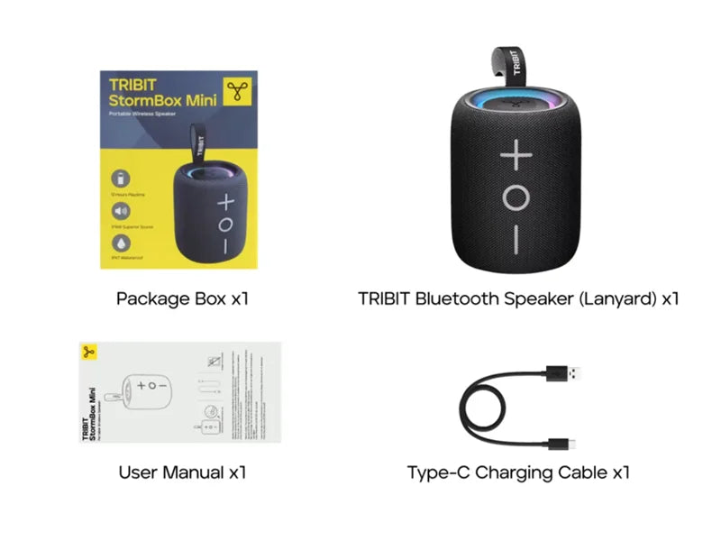 TRIBIT StormBox Mini 12W Bluetooth Speaker with 360° Sound, LED Lights