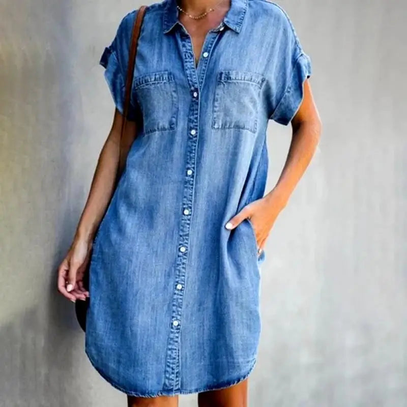 Elara Denim Shirt Dress | Retro Commuter Style"
